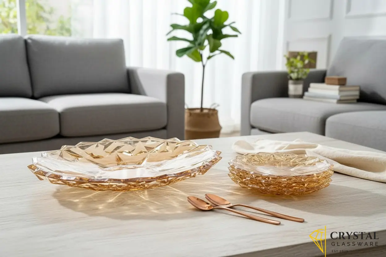 Delisoga Premium Gold 7-Piece Glass Cake Set - 1 Large Plate & 6 Quarter Plates for Snacking & Serving